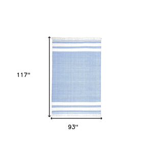 Homeroots 8' X 10' Blue Striped Handmade Stain Resistant Non Skid Indoor Outdoor Area Rug Blue 100% Pet 533585