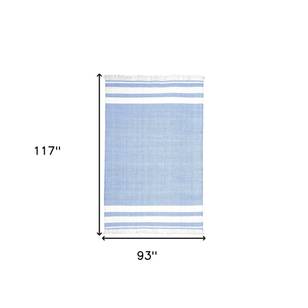 Homeroots 8' X 10' Blue Striped Handmade Stain Resistant Non Skid Indoor Outdoor Area Rug Blue 100% Pet 533585
