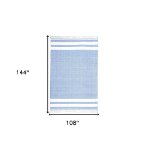 Homeroots 9' X 12' Blue Striped Handmade Stain Resistant Non Skid Indoor Outdoor Area Rug Blue 100% Pet 533586