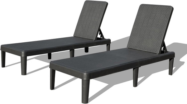 English Elm Pool Chaise Lounge Set of Two Resin Reclining Chairs for Patio Deck Garden Use Grey W1859P477805