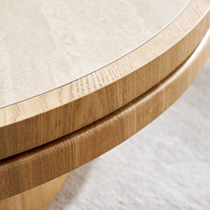 English Elm 19.49 Inch Round Sintered Stone Top Mdf Pedestal Side Table for Modern Living Spaces W876P460753
