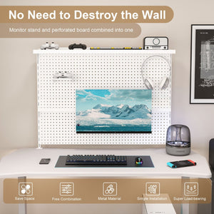 English Elm Clamp-on Steel Pegboard Desk Organizer with Monitor Arm Shelf and Movable Panel W2700P346783