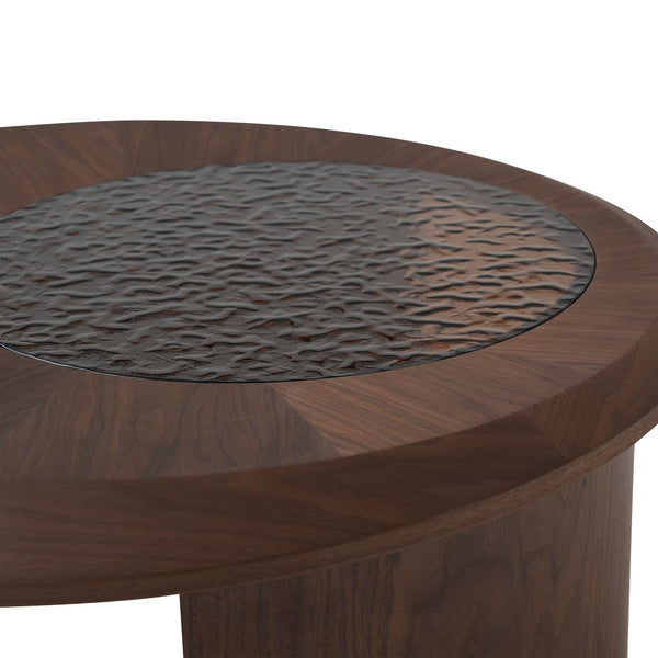 English Elm Tavola Modern Round Coffee Table Set with Walnut Veneer & Ripple Glass—Sturdy Two-Piece, Scratch-Resistant B341P321122