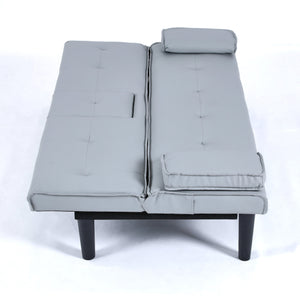 English Elm The 67-inch light gray PVC multifunctional sofa bed with cup holders, one-click fold, 500lb capacity W3371P354627