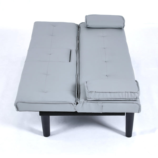 English Elm The 67-inch light gray PVC multifunctional sofa bed with cup holders, one-click fold, 500lb capacity W3371P354627