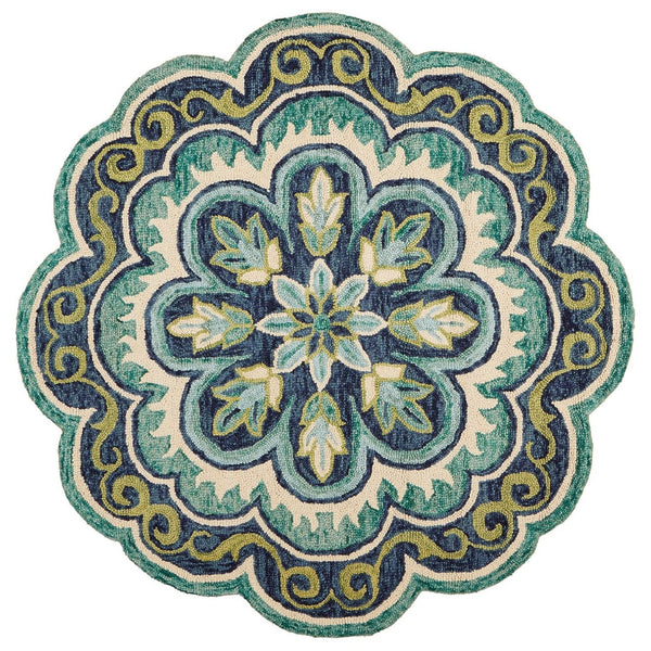 HomeRoots 5' Hand-Tufted Green Wool Floral Area Rug - Add Warmth, Style, and Durability to Your Home Décor 5' Round Round 533600