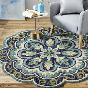 HomeRoots 5' Hand-Tufted Green Wool Floral Area Rug - Add Warmth, Style, and Durability to Your Home Décor 5' Round Round 533600