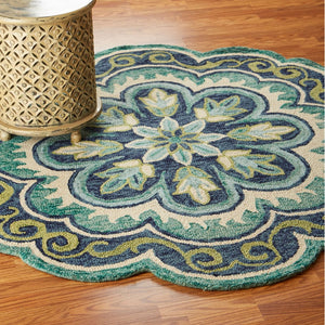 HomeRoots 5' Hand-Tufted Green Wool Floral Area Rug - Add Warmth, Style, and Durability to Your Home Décor 5' Round Round 533600