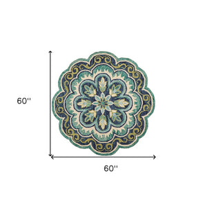 HomeRoots 5' Hand-Tufted Green Wool Floral Area Rug - Add Warmth, Style, and Durability to Your Home Décor 5' Round Round 533600