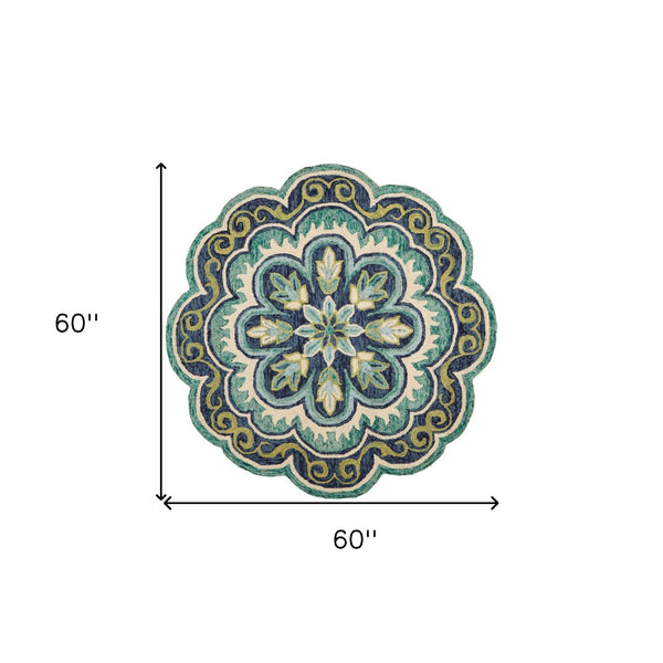 HomeRoots 5' Hand-Tufted Green Wool Floral Area Rug - Add Warmth, Style, and Durability to Your Home Décor 5' Round Round 533600