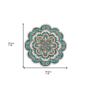 HomeRoots 5' Hand-Tufted Green Wool Floral Area Rug - Add Warmth, Style, and Durability to Your Home Décor 6' X 6' 533602
