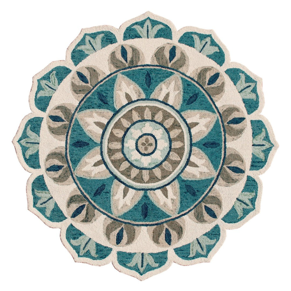 HomeRoots 6' Round Wool Floral Area Rug – Hand-Tufted Blue Beauty for Cozy Spaces, Adds Timeless Style & Charm 6' X 6' 533606