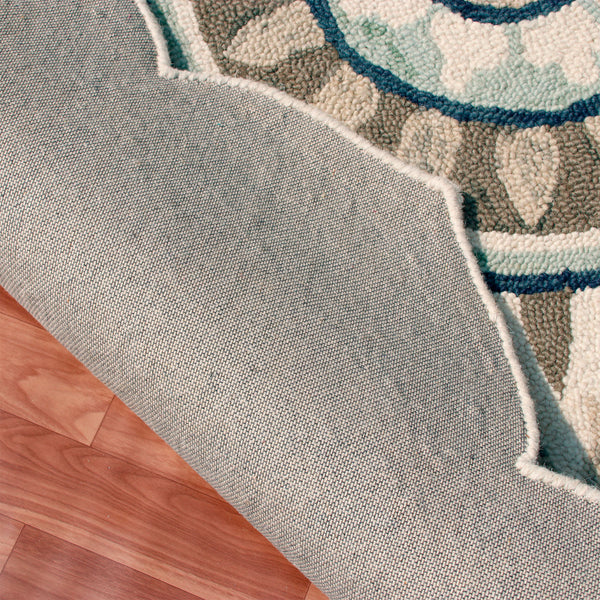 Homeroots 6' X 6' Blue Round Wool Floral Hand Tufted Area Rug Ivory Wool 533606