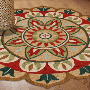 Homeroots 6' X 6' Red Round Wool Floral Hand Tufted Area Rug Red Wool 533608