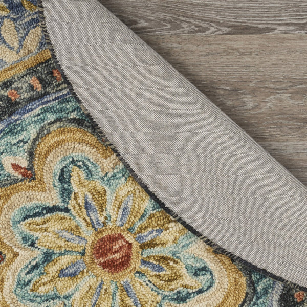 HomeRoots 4' Blue Wool Floral Hand-Tufted Area Rug - Timeless Charm and Comfort for Your Home Décor 4' Round 533609