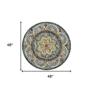 HomeRoots 4' Blue Wool Floral Hand-Tufted Area Rug - Timeless Charm and Comfort for Your Home Décor 4' Round 533609