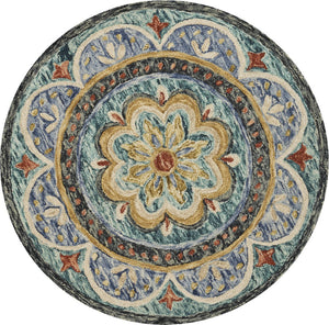HomeRoots 4' Blue Wool Floral Hand-Tufted Area Rug - Timeless Charm and Comfort for Your Home Décor 6' Round 533610
