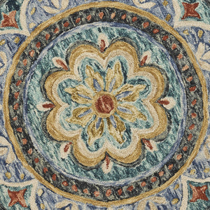 HomeRoots 4' Blue Wool Floral Hand-Tufted Area Rug - Timeless Charm and Comfort for Your Home Décor 6' Round 533610