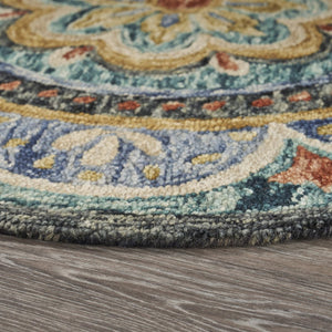 HomeRoots 4' Blue Wool Floral Hand-Tufted Area Rug - Timeless Charm and Comfort for Your Home Décor 6' Round 533610