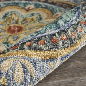 HomeRoots 4' Blue Wool Floral Hand-Tufted Area Rug - Timeless Charm and Comfort for Your Home Décor 6' Round 533610