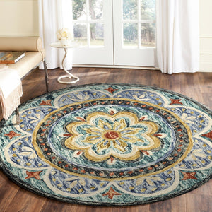 HomeRoots 4' Blue Wool Floral Hand-Tufted Area Rug - Timeless Charm and Comfort for Your Home Décor 6' Round 533610