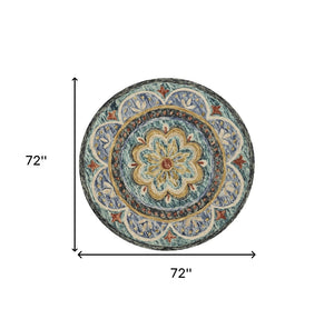 HomeRoots 4' Blue Wool Floral Hand-Tufted Area Rug - Timeless Charm and Comfort for Your Home Décor 6' Round 533610