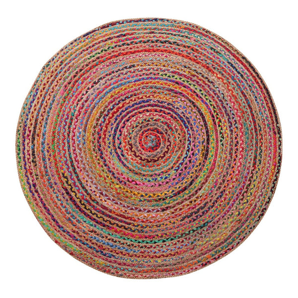 HomeRoots 5' Hand-Braided Tan Geometric Area Rug - Durable, Reversible Design for Timeless Home Elegance 7' Round Round 533615