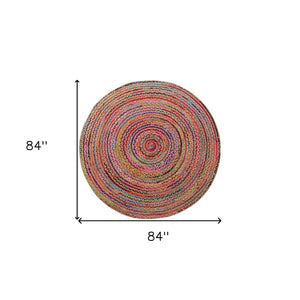 HomeRoots 5' Hand-Braided Tan Geometric Area Rug - Durable, Reversible Design for Timeless Home Elegance 7' Round Round 533615