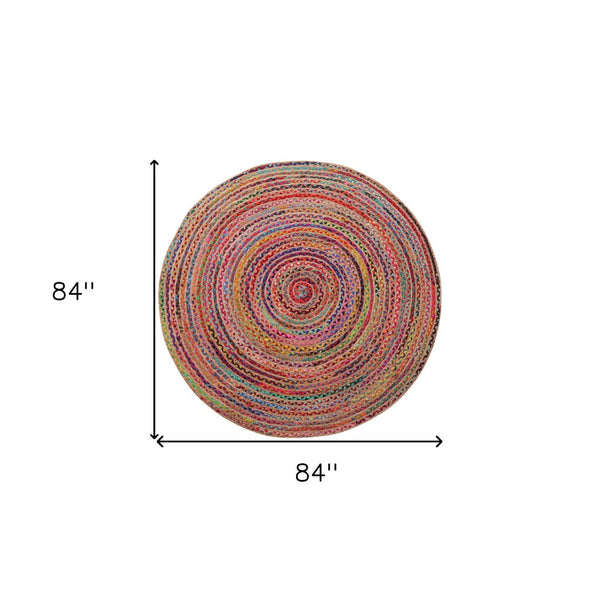 HomeRoots 5' Hand-Braided Tan Geometric Area Rug - Durable, Reversible Design for Timeless Home Elegance 7' Round Round 533615