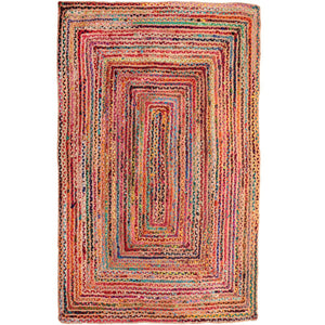 HomeRoots 5' Hand-Braided Tan Geometric Area Rug - Durable, Reversible Design for Timeless Home Elegance 8' X 10' Rectangle 533616