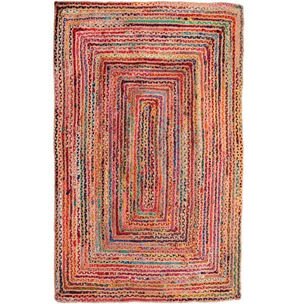 HomeRoots 5' Hand-Braided Tan Geometric Area Rug - Durable, Reversible Design for Timeless Home Elegance 8' X 10' Rectangle 533616