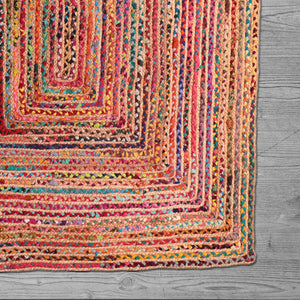 HomeRoots 5' Hand-Braided Tan Geometric Area Rug - Durable, Reversible Design for Timeless Home Elegance 8' X 10' Rectangle 533616
