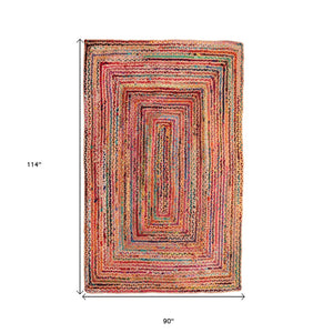HomeRoots 5' Hand-Braided Tan Geometric Area Rug - Durable, Reversible Design for Timeless Home Elegance 8' X 10' Rectangle 533616
