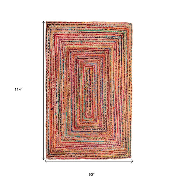 HomeRoots 5' Hand-Braided Tan Geometric Area Rug - Durable, Reversible Design for Timeless Home Elegance 8' X 10' Rectangle 533616