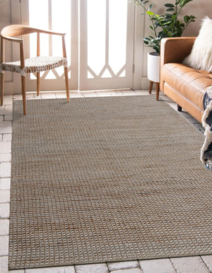 Homeroots 8' X 10' Beige Striped Hand Woven Area Rug Beige Jute 533621