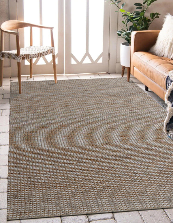 Homeroots 8' X 10' Beige Striped Hand Woven Area Rug Beige Jute 533621