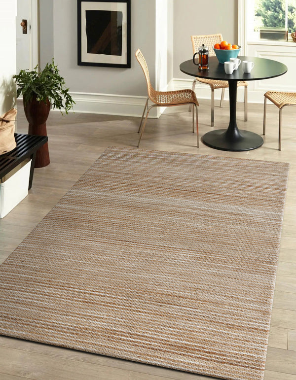 Homeroots 5' X 7' Beige Striped Hand Woven Area Rug Beige Jute 533623
