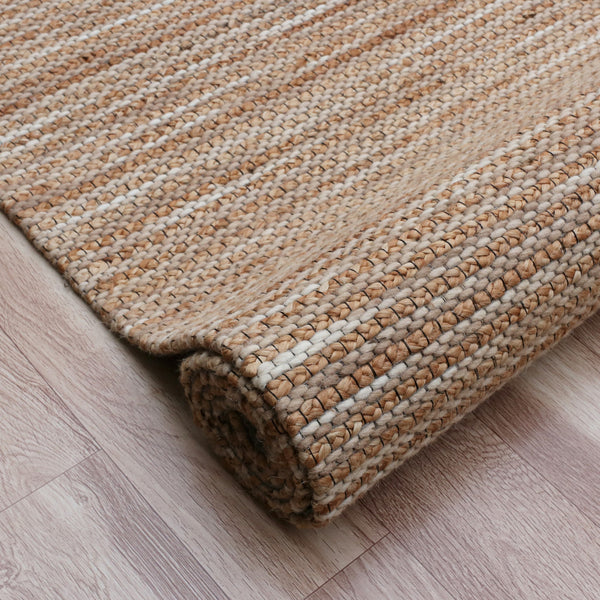 Homeroots 8' X 10' Beige Striped Hand Woven Area Rug Beige Jute 533624