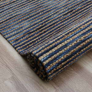 Homeroots 8' X 10' Blue Striped Hand Woven Area Rug Blue Jute 533627