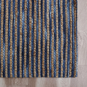 Homeroots 8' X 10' Blue Striped Hand Woven Area Rug Blue Jute 533627