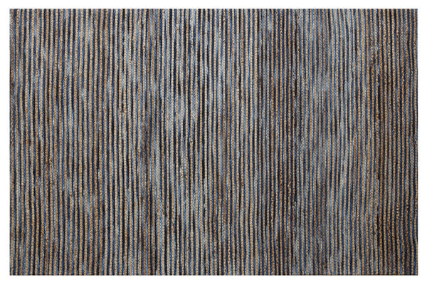 Homeroots 9' X 12' Blue Striped Hand Woven Area Rug Blue Jute 533628