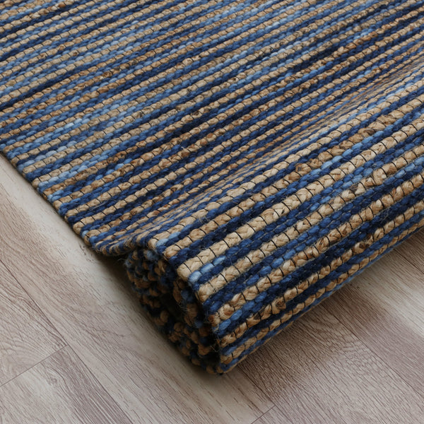 Homeroots 9' X 12' Blue Striped Hand Woven Area Rug Blue Jute 533628