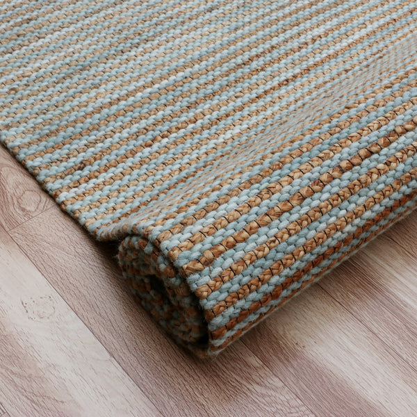 Homeroots 5' X 7' Blue Striped Hand Woven Area Rug Blue Jute 533629