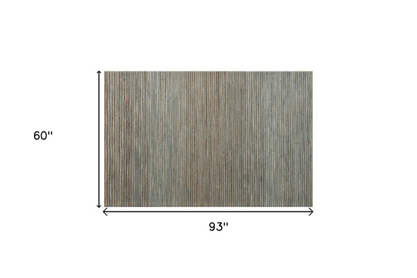 Homeroots 5' X 7' Blue Striped Hand Woven Area Rug Blue Jute 533629