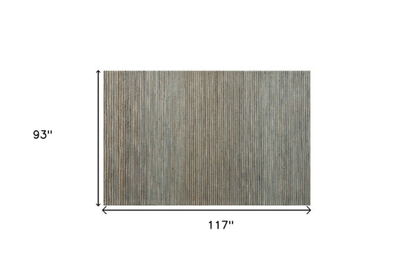 Homeroots 8' X 10' Blue Striped Hand Woven Area Rug Blue Jute 533630