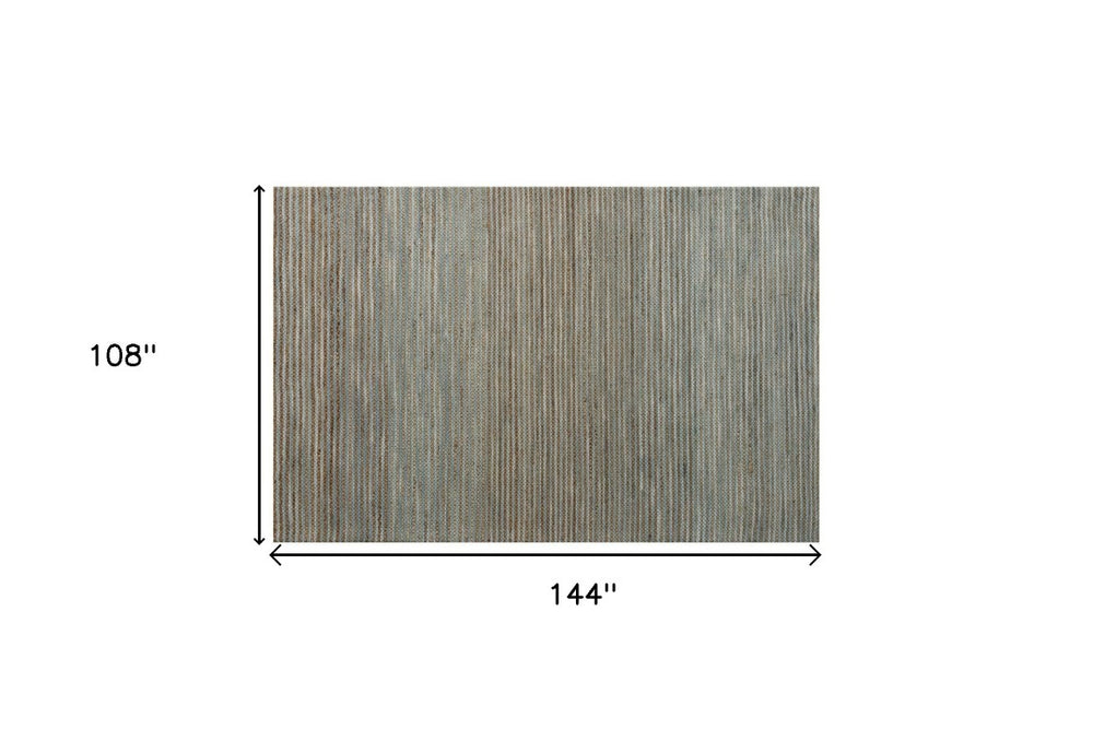 HomeRoots Hand Woven Blue Stripe Area Rug Artisan Flatweave Viscose Accent for Living or Dining Room 9' x 12' 533631