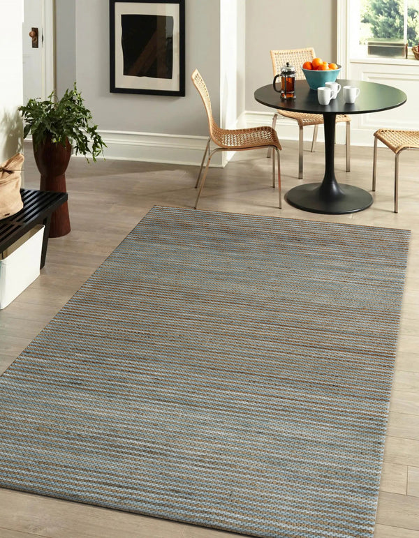 Homeroots 9' X 12' Blue Striped Hand Woven Area Rug Blue Jute 533631