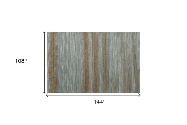 Homeroots 9' X 12' Blue Striped Hand Woven Area Rug Blue Jute 533631