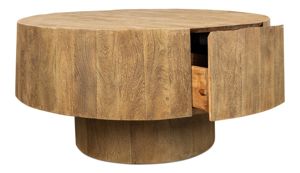 Sarreid Brutus Barnwood Table - Rustic Wheat Finish, Stylish Acacia Wood, & Functional 2 Drawer Design Tan  53369