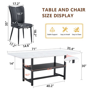 English Elm Table And Chair Set - Modern 71" White Grain Dining Table With Storage & 8 Stylish Black Pu Chairs W1151S04269-GIGA